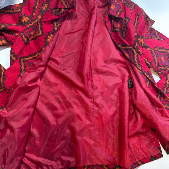 Kasper Red Southwestern Aztec Print Linen Rayon Blend Open Front Blazer Size 14 - Picture 10 of 14
